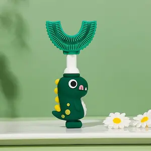 Dinosaur Shape U-Type Toothbrush, 360° Cleaning, Food Grade Silicone, Fun Design for Kids, Encourages Independent Brushing