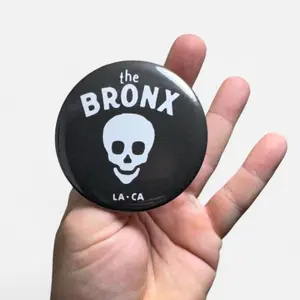 The Bronx Pin Large 3" Punk Button with Skull Design with LA CA for punk fans