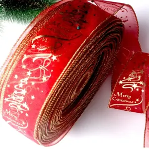 78.74inch Classic Fabric Christmas Ribbon 2PCS -Long for Tree Decoration, Gift Wrapping, and DIY Bows - Festive Red Holiday Ribbon with Merry Christmas Print, No Feathers, Non-Electric