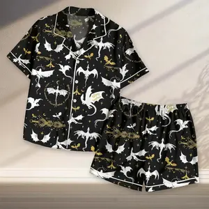 Fourth Wing Satin Pajamas Shorts, Basgiath War College Sleepwear, Dragon Book Pajamas, Violet Sorrengail Nightwear, Book lovers Pjs