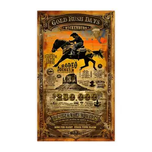 Gold Rush Days Rodeo Poster - Wickenburg Western Event Wall Decor - Retro Cowboy Art Print for Rustic Decor Decoration Artistic