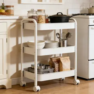 3 Layers heavy duty Carbon Steel Trolley Shelf Double Armrest with lockable Wheels Storage Rack Multi-layer Snack Shelf Mobile Kitchen Floor Storage Shelf,3-tier metal rolling utility cart multi functional storage organizer with handle double armrest