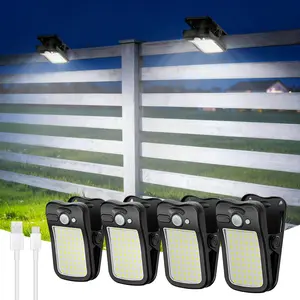 4 Pack Clip on Solar Lights Outdoor Motion Sensor Lights 60 LEDs, 3 Modes, Dual Charging, Portable Waterproof Security Light for Fence, Deck, Camping, Grill