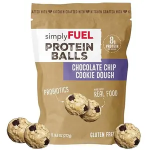 simplyFUEL Whole Food Protein Balls with Probiotics - Chocolate Chip Cookie Dough Snacks - 8g Protein Snack - Gluten Free Energy Balls
