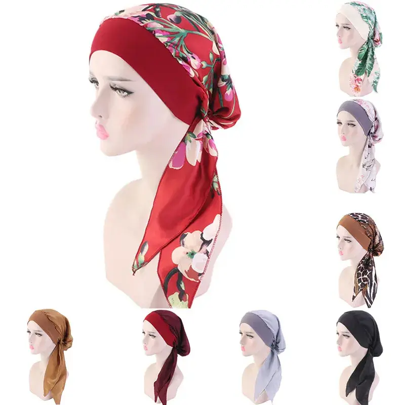 2025 Fashion Printed Flowers Women Inner Hijabs Cap Muslim Head Scarf Turban Bonnet Ready To Wear Ladies Wrap Under Hijab Cap