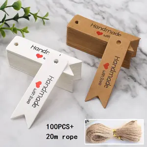 100 Sheets + 20m Hemp Rope, Cowhide Paper Heart Handcrafted Butterfly Tags, Handmade Gift Thank You Cards, DIY Craft Supplies, Gift Wrapping Supplies