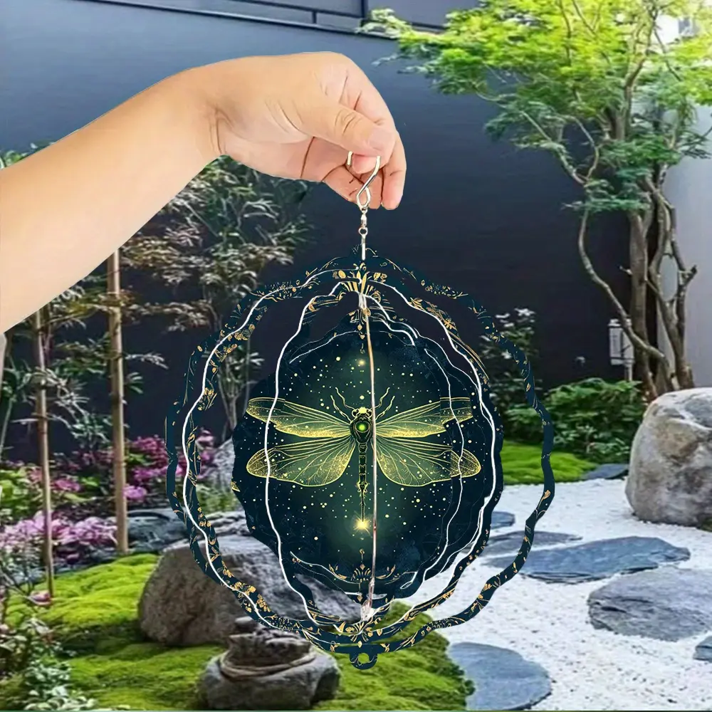 1pc of Exquisite Dragonfly Print Wind Chime, a 3D Metal Spinning Wind Chime with a 360 °   Rotating Hook, Creating a Dynamic Artistic Effect. Perfect for Decorating Courtyards, Balconies, and Lawns. Its Unique Design Makes It an Ideal Gift for Frien,Smart