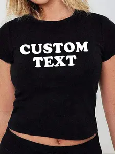 Women's Letter Graphic Print Round Neck Crop Tee, Casual Short Sleeve T-shirt for Daily Wear, Vintage Trendy Ladies Summer Outfit