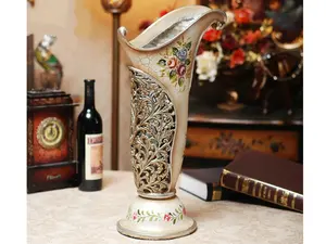 Vintage Collection - 21.5" Tall Hand Painted Flower Vase with Intricate Artwork