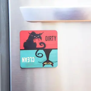 Black Cat Dirty Clean Dishwasher Magnet, Funny Cat Fridge Magnets, Home decor