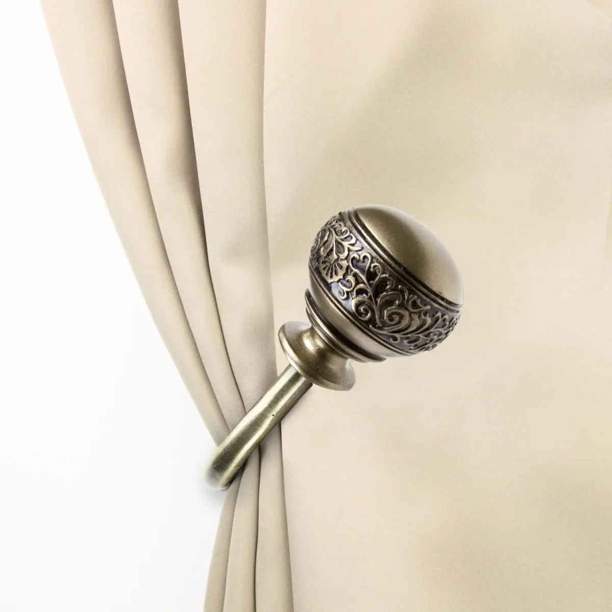 Lucid Curtain Holdback Set, Antique Brass - Set of 2