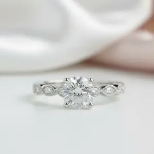 14k White Gold 1.0 Ct Diamond Option Antique Milgrain Engagement Ring