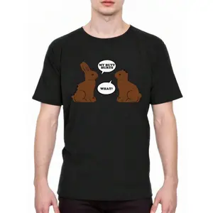 180gMen Holiday Letter Chocolate Bunnies Talking Graphic Print Short Sleeve T-Shirt