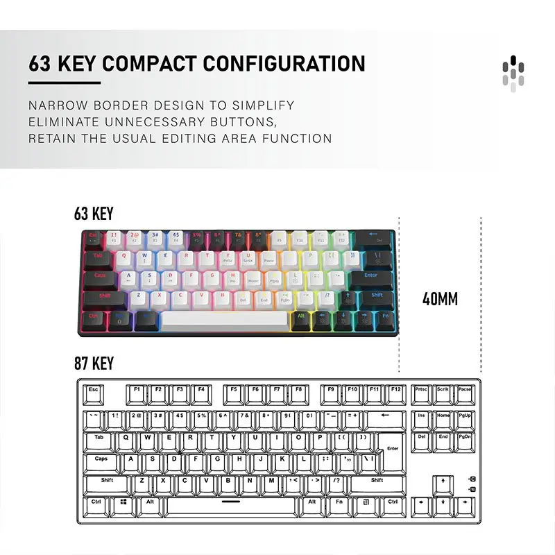 ZIFRIEND KA646 63 Keys Mechanical Keyboard Wired 60% Layout Mini