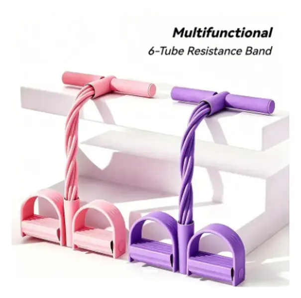6-Strand Heavy Duty Abdominal Crunch Assist Equipment, Non-Slip ft Pedal & Resistance Bands, Portable Home Strength Training Tool for Leg & Core Workouts