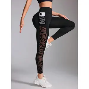 High Waist Color Block Running Pants with Pockets, Tummy Control & Hip Lift Yoga Leggings, Naked Feeling Workout Pants
