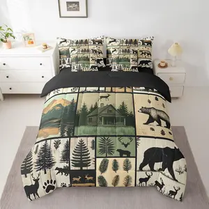 Rustic Cabin Comforter Set 7 Pieces Retro Bear Bedding Set for Kids Boys Girls Lodge Farmhouse Bear Deer Bed in a Bag Woodland Animals Vintage Bedroom Decor All Season Quilted Breathable
