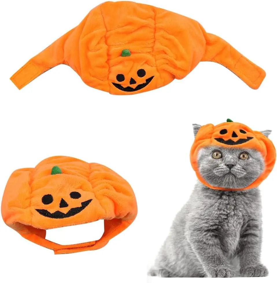 Cats Pumpkin Hat for Dogs Pet, Adjustable Cute Orange Pet Pumpkin Cap for Halloween Cosplay Costume Puppy Kitten Party Dress Up Accessories Soft Pumpkin Headwear for Halloween
