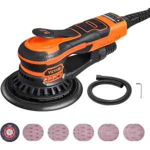 VEVOR Random Orbital Sander, 6-Inch DA GA Dual Action Orbital Sander, 850W 7400PRM 6 Variable Speed Electric Palm Sander with 10PCS Sandpapers, Dust Connector for Woodworking Detailing SandingVEVOR Super Brand Day