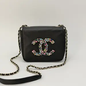 Pre-owned CHANEL lambskin Crossbody Bags Giant Crystal CC Flap Bag Mini Black
