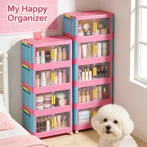 Dopamine-Inspired Color Roller Storage Cabinet, Magnetic Folding Door, Portable Multi-Tier Narrow Cabinet — Perfect for Small Apartments, Rental Housing, Dorms, and Bedside Snack/Cosmetic Storage