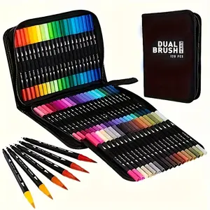 Art Brush Set for Adults, 60 Dual-Ended High Pigment Brushes for Coloring Books, Christmas Cards, Calligraphy, Journals & Graffiti Art Supplies, Color Matching Art