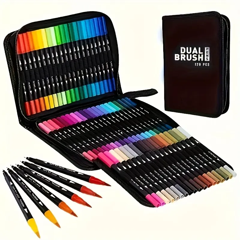 Art Brush Set for Adults, 60 Dual-Ended High Pigment Brushes for Coloring Books, Christmas Cards, Calligraphy, Journals & Graffiti Art Supplies, Color Matching Art