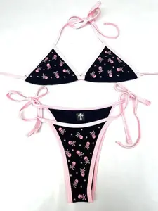 Y2K Skull Bikini, Kawaii Grunge All Over Print Bikini Set, Star Print Alt Swimwear, Unique Handmade Deadpretty - 90s Y2K Style Swimsuit for Summer Pool Look