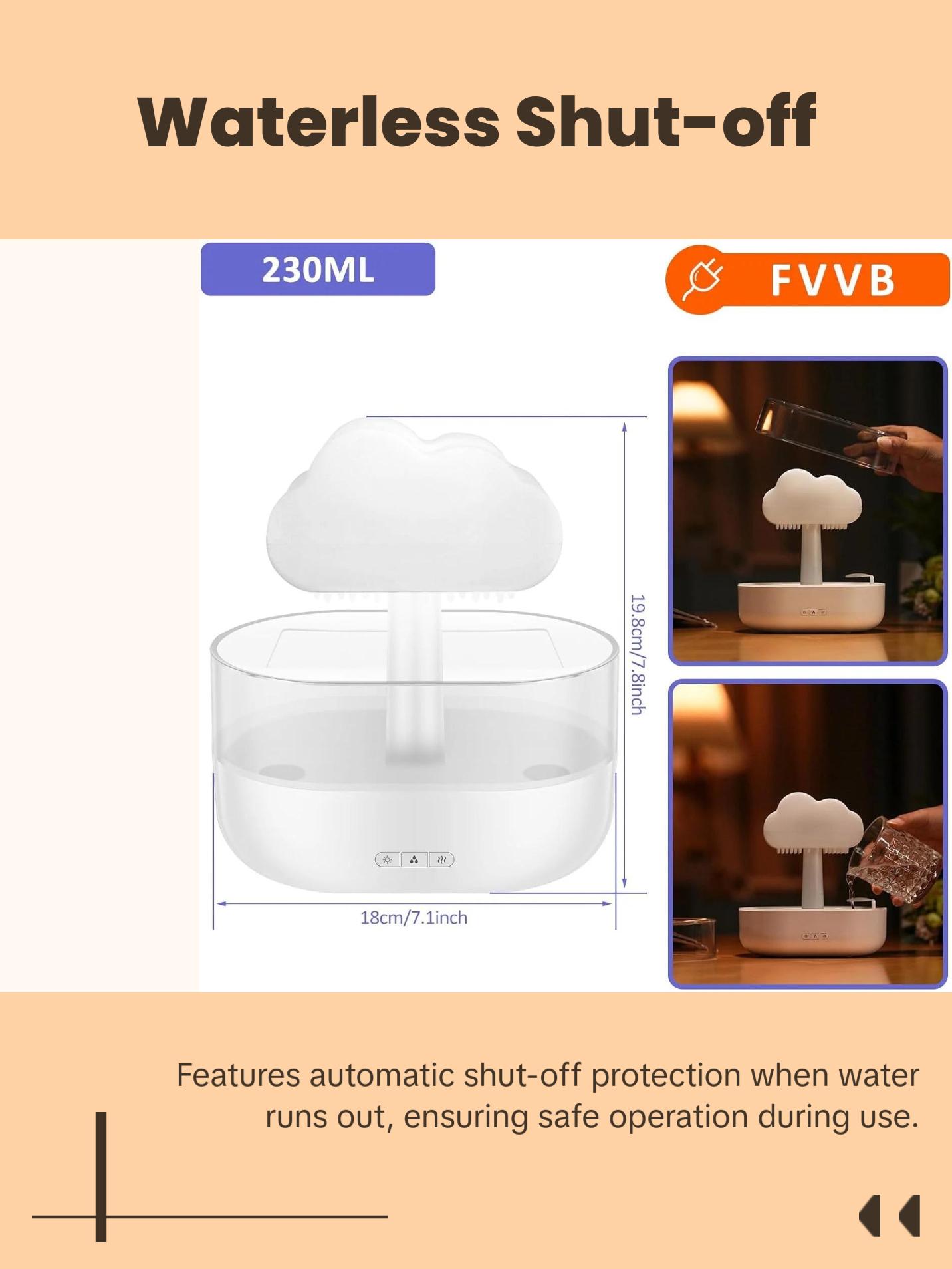 SASONN Rain Cloud Humidifier Water Drip with 7 Color Lights, Adjustable Raindrop Flow Rate, Waterless Automatic Power-Off Protection, 180x120x198mm SASONN Rain Cloud Humidifier Water Drip with 7 Color Lights, Adjustable Raindrop Flow Rate, Waterless Automatic Power-Off Protection, 180x120x198mm