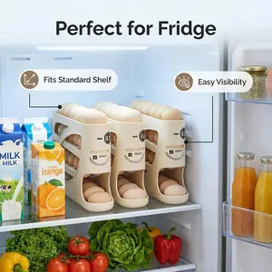 4-tier rolling egg rack - Optimized space design, equipped with a side door, can hold 30 eggs, has a smooth and shiny surface, comes with a convenient handle, suitable for kitchen and refrigerator storage|   Modern kitchen accessories|   Durable plastic m