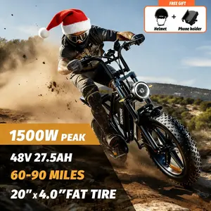 【2026 Gift&DEEPOWER Ebike】Electric Bike Peak Power 1500W Full Suspension Top Speed 32 MPH Range 60-90 Miles 48V13Ah20Ah25Ah Removable Battery LED Headlights 20Inch All-Terrain Fat Tires UL2849 Certified Weighing 500 pounds Light off-road vehicle