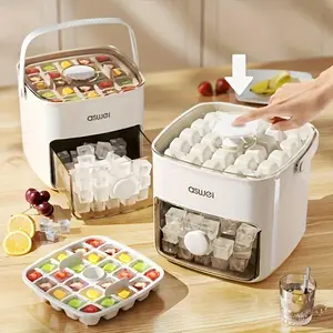 Pressing ice cube mold, ice making box, ice molds, ice hockey artifact grinding tool, can be held by hand with one click pressing, double-layer design, large capacity ice storage, essential for household use in summer