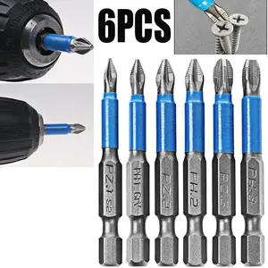 6PCS anti slip magnetic screwdriver head set 50mm hexagonal handle cross head screwdriver drill bits PH1/PH2/PH3/PZ1/PZ2/PZ3, used for DIY home projects, tool use, etc