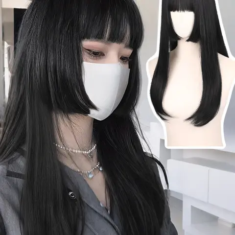 Princess Cut Long Straight Adjustable Costume Wig with Bangs, Anime Style Synthetic Hair, Perfect for Cosplay and Daily Wear, Ideal for Parties and Music Festivals