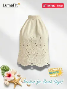Eyelet Embroidery Halter Top Sleeveless Slim Fit Lightweight Breathable Casual Beach Vacation Summer Going Out Women Fashion Top