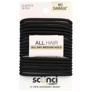 Scunci No Damage® Elastics, All Day Medium Hold, Black, 18 Pieces