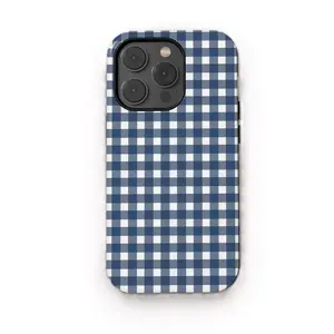 Blue Stripe Plaid Phone Case, Ginghamm Phone Collage Case Cover for iPhone 16 15 14 13 12 11 Pro Max
