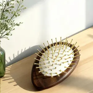 Portable Walnut Oval Massage Comb (1 Piece), Home/travel Use, Unisex Mini Wooden Hair Brush, Ca Prop 65 Compliant