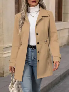 Chic Autumn/Winter Women's Wool Blazer - Flattering Loose Fit, Notched Lapel, Multi-Button Design, Mid-Length Cross-Border Fashion