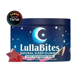 LullaBites Natural Sleep Gummies - 30 Servings -Sweet Strawberry Stars-Melatonin Free Delicious Strawberry Flavor Help Improve Night Rest & Relaxation - Made in US