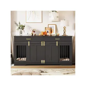 71'' Extra Large Double Dog Crate With Removable Divider, Heavy Duty Dog Kennel Furniture With 2 Drawers & Sliding Door, Wood Indoor Pet Cage Decorative End Table TV Stand, For Large Medium Breeds  71" Dog Crate TV Stand For