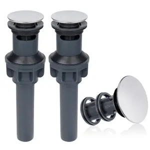 Hibbent 2 Pack Push and Seal Pop-up Drain Stopper with Overflow Assembly for Bathroom Lavatory Vanity Vessel Sink Drain, Polished Chrome