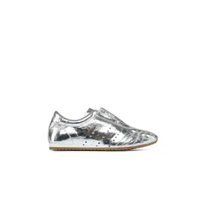 Jslides Paris Almond Toe Sneaker Shoes Women's Metallic Silver Low Profile Casual Closed Toe Summer Urban Style