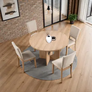 Oberto 5-Piece Round Dining Set with Pedestal Base & Upholstered Side Chairs By FOA