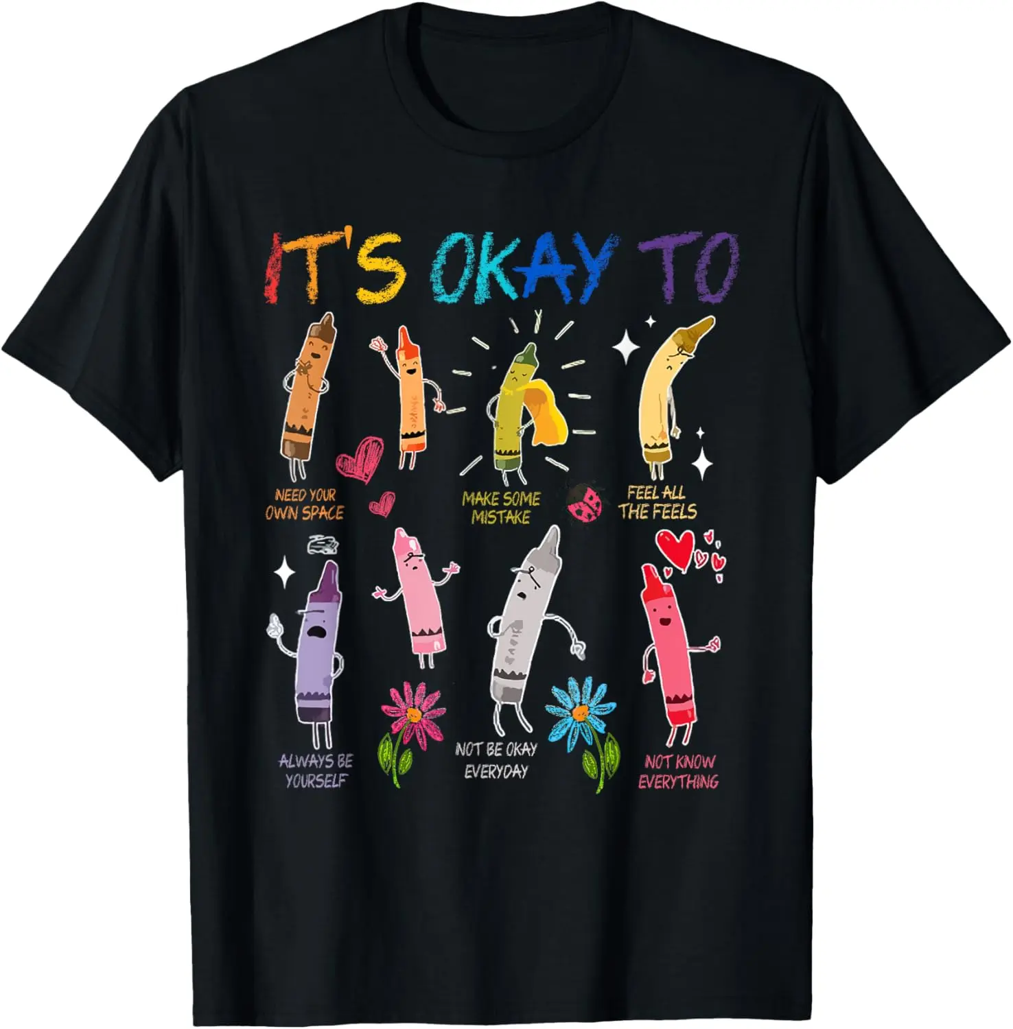 Women's Fitted 100% Cotton Graphic T-Shirt - Short Sleeve, Round Neck, Mental Health Awareness "It's Okay To Feel" Design - Athletic, Streetwear Top for Everyday Wear