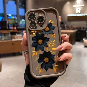 Retro Floral Pattern TPU Phone Case for iPhone 16 15 14 Pro Max 13 12 11 XR XS Plus Shockproof Non Slip Military-Grade Protection Silicone Cover Cellphone Protective Smartphone Casing