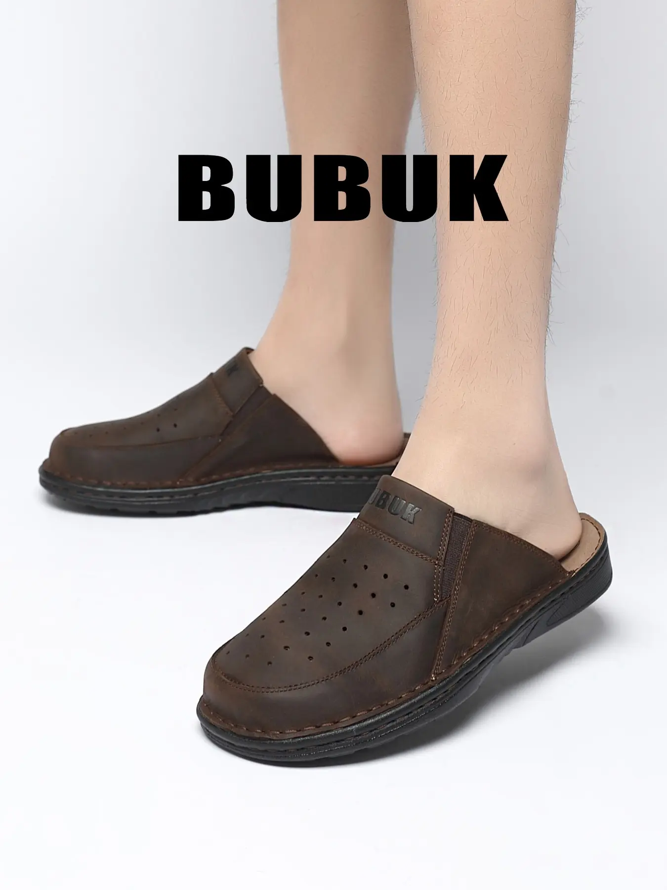 BUBUK Men's Leather Sport Sandals, Bubuk Top Layer Cowhide, Versatile Home & Outdoor Wear, Comfortable Slip-On Footwear for Men