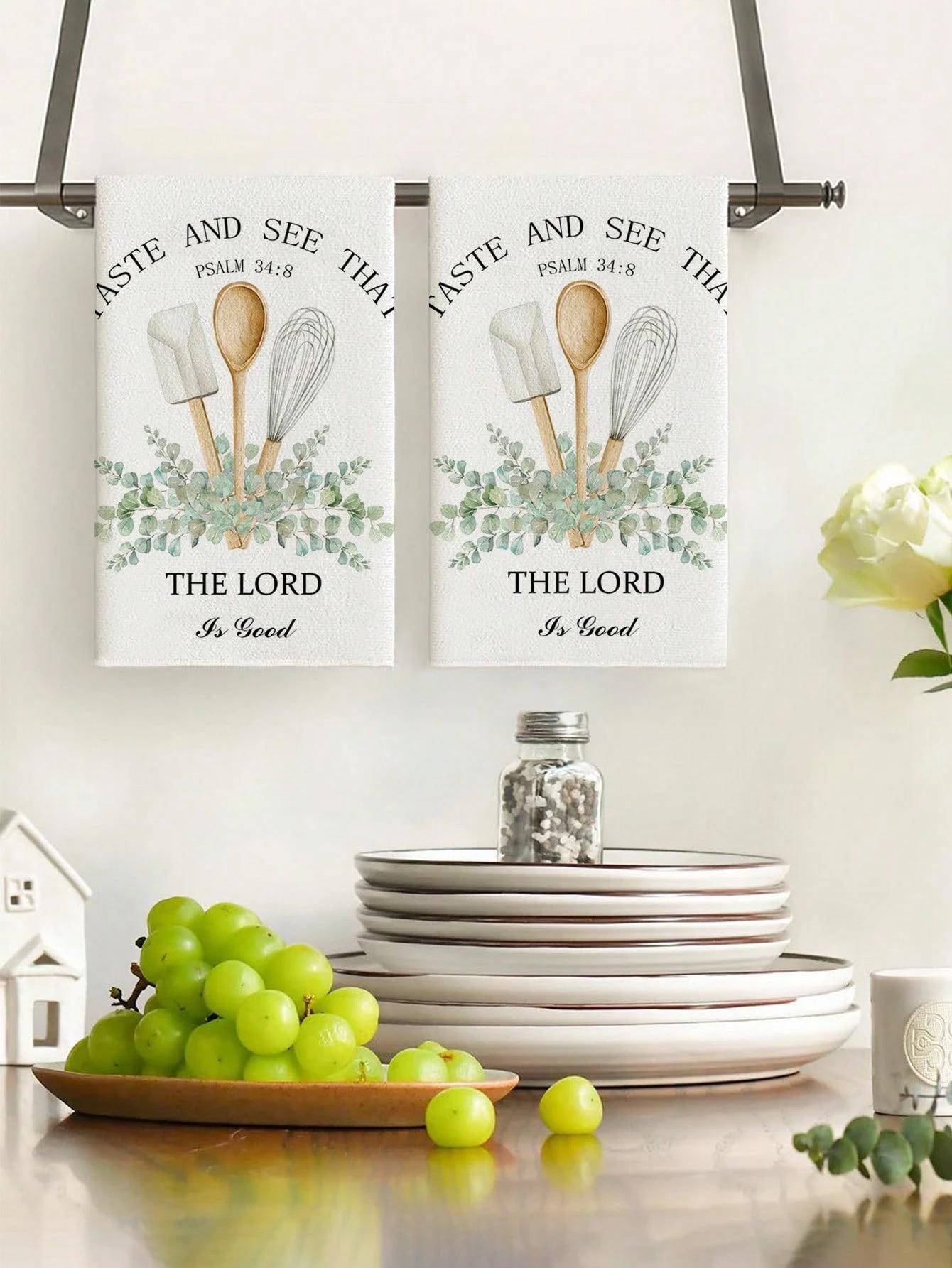 2Pcs Of Kitchen Tools Kitchen Towels New Home Gift Inspirational Absorbent Decorative Kitchen Towels Green Plants Kitchen Rags Decorative Hand Towels