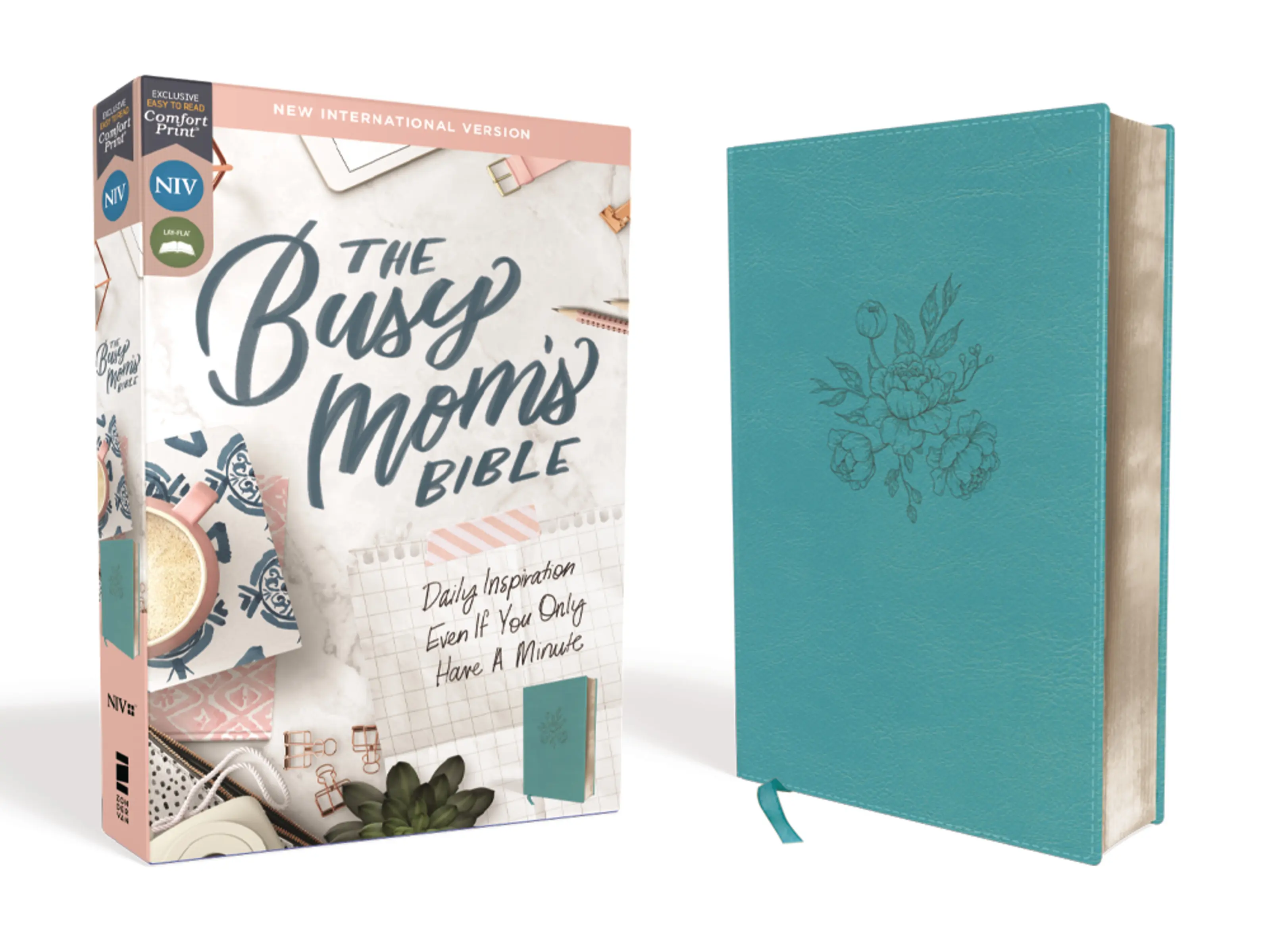 NIV, The Busy Mom's Bible, Leathersoft, Teal, Red Letter, Comfort Print: Daily Inspiration Even If You Only Have One Minute by Zondervan [Leatherbound Book]