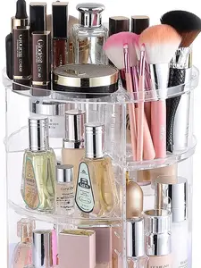 Clear Rotating Makeup Organizer for Vanity,Adjustable Skincare Organizer Countertop,Cosmetic Display Cases for Beauty,Skin Care,Spinning Makeup Stand,Make up Storage Organizer and Perfume organizer